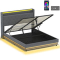 5ft King Bed Frame with Headboard, Platform Bed Frame with Hydraulic Storage, LED Lights and Charging Station, Grey