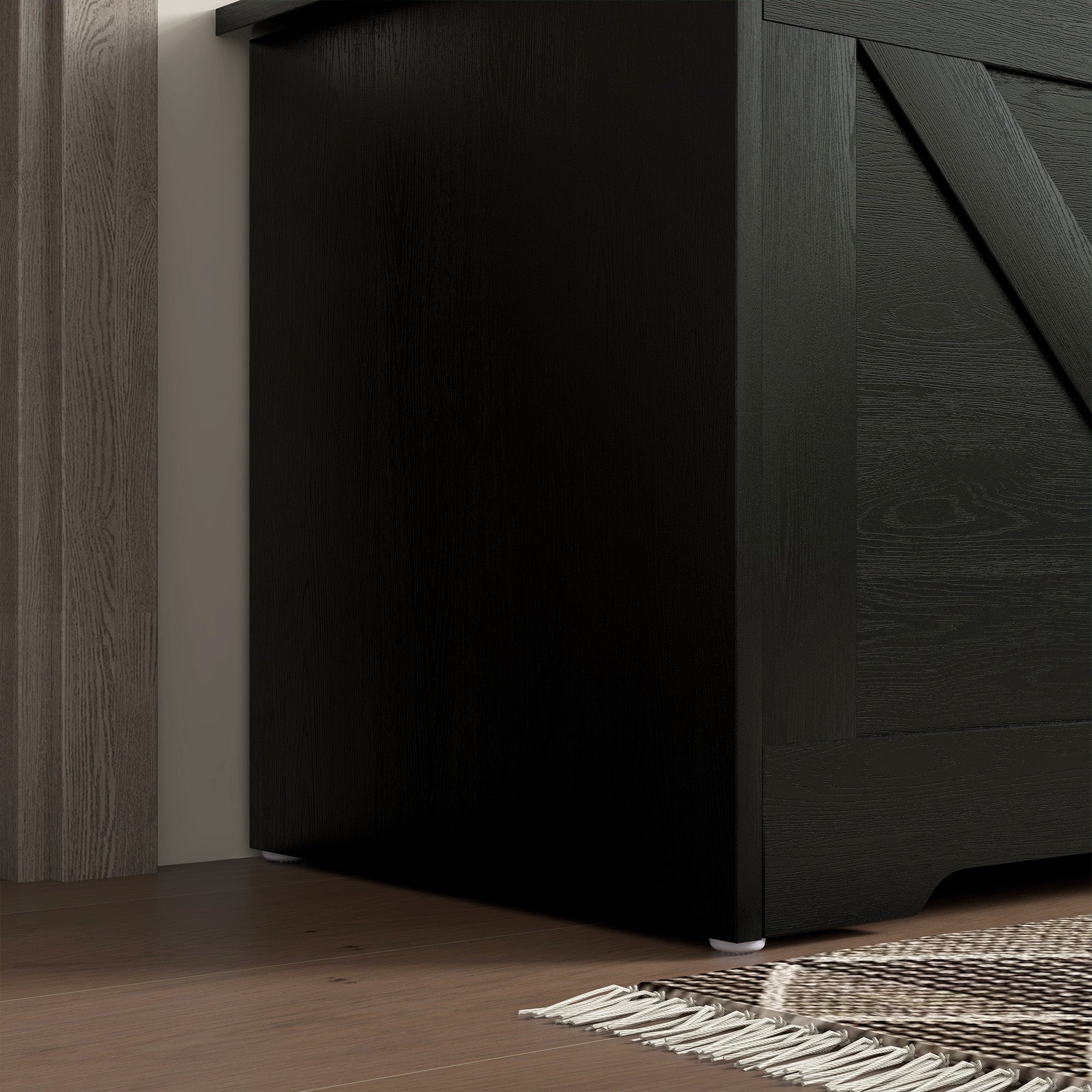100L Home Storage Box, with Safety Hinges - Black Wood-Effect