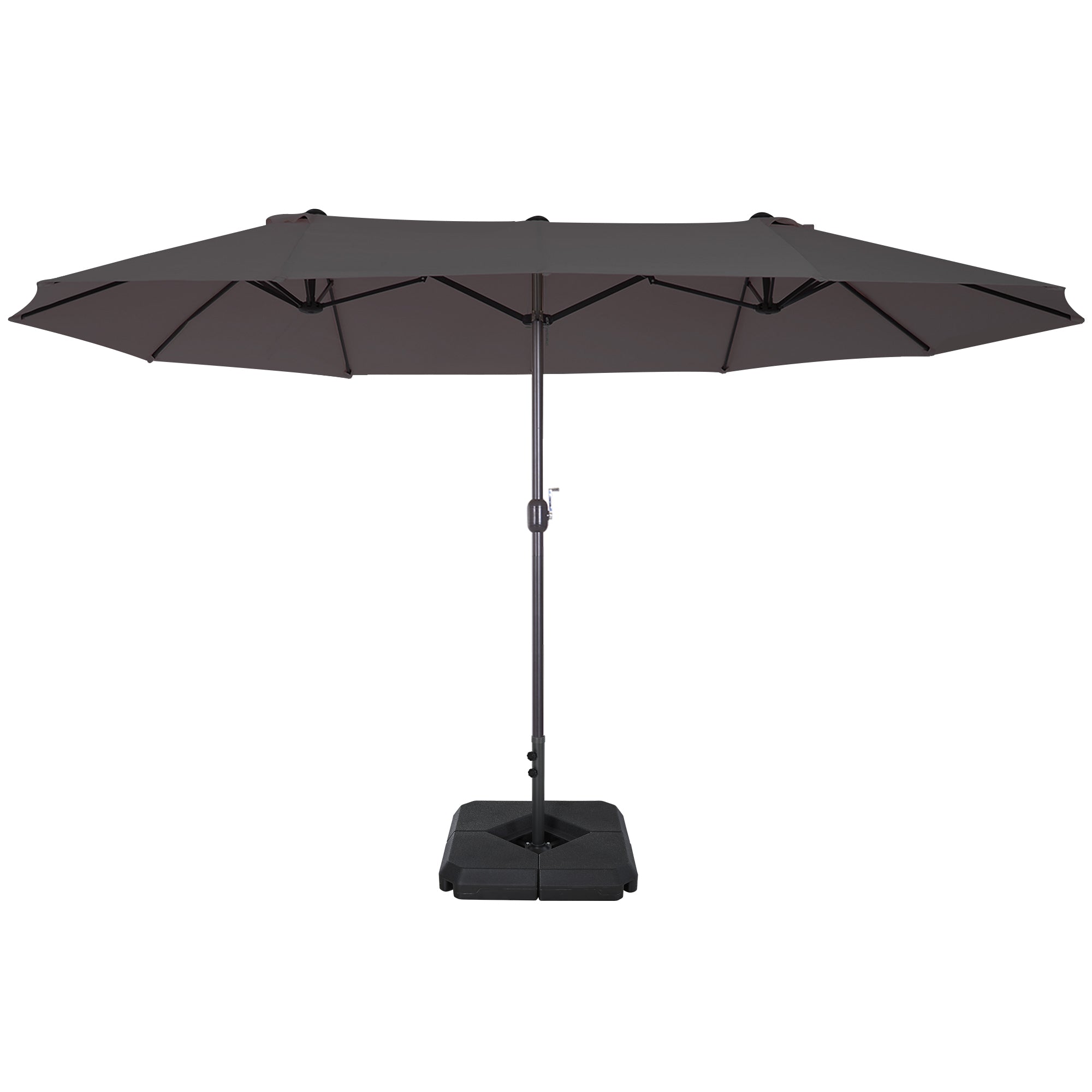 4.6m Garden Parasol Double-Sided Sun Umbrella Patio Market Shelter Canopy Shade with Weight Base, Grey