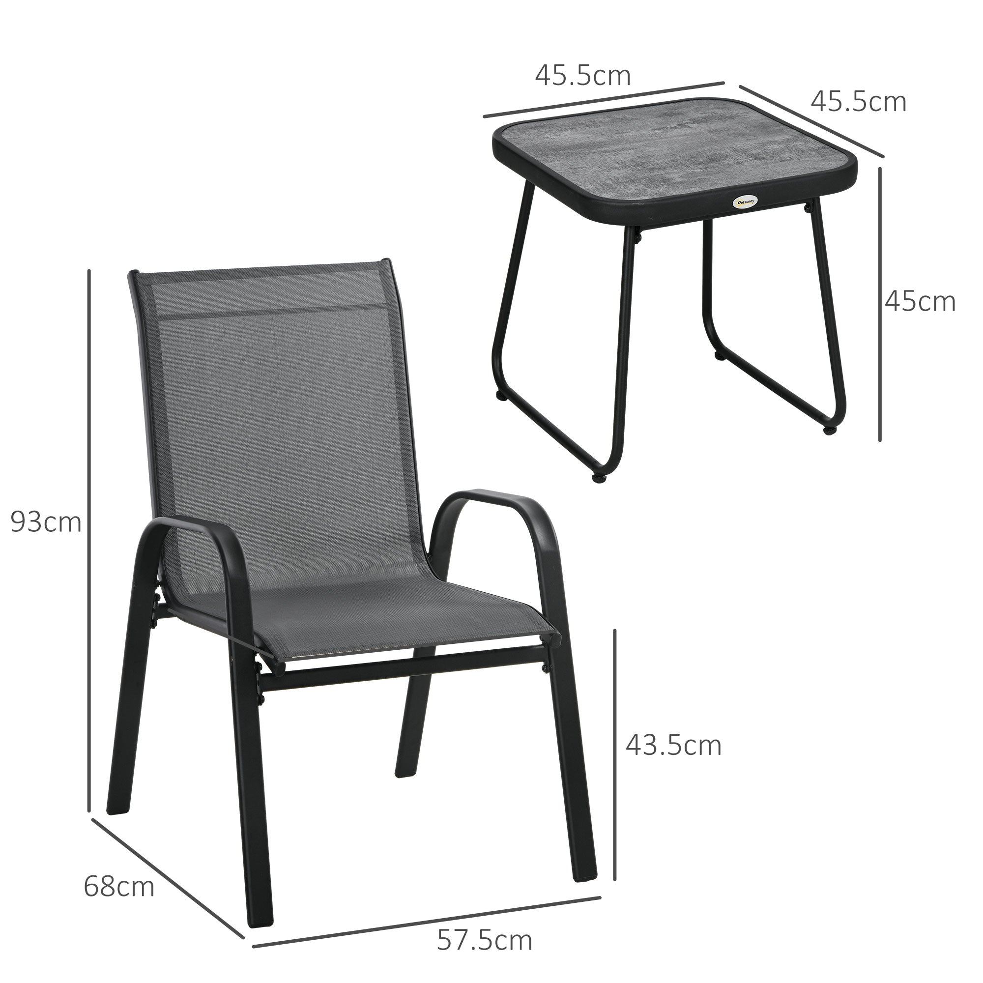 Three-Piece Metal Frame Garden Seating Set - Grey