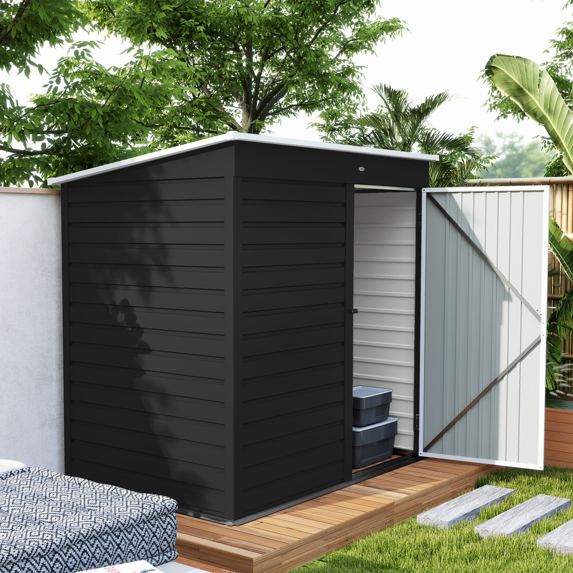 6 x 4ft Metal Garden Storage Shed with Lockable Door - Dark Grey