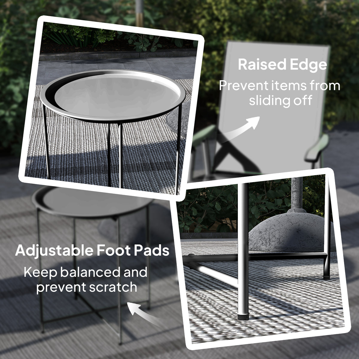 Steel Removable Tray Top Garden Table with Foldable Legs - Black