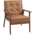 Retro-Style Accent Chair with Faux Leather Seat - Brown