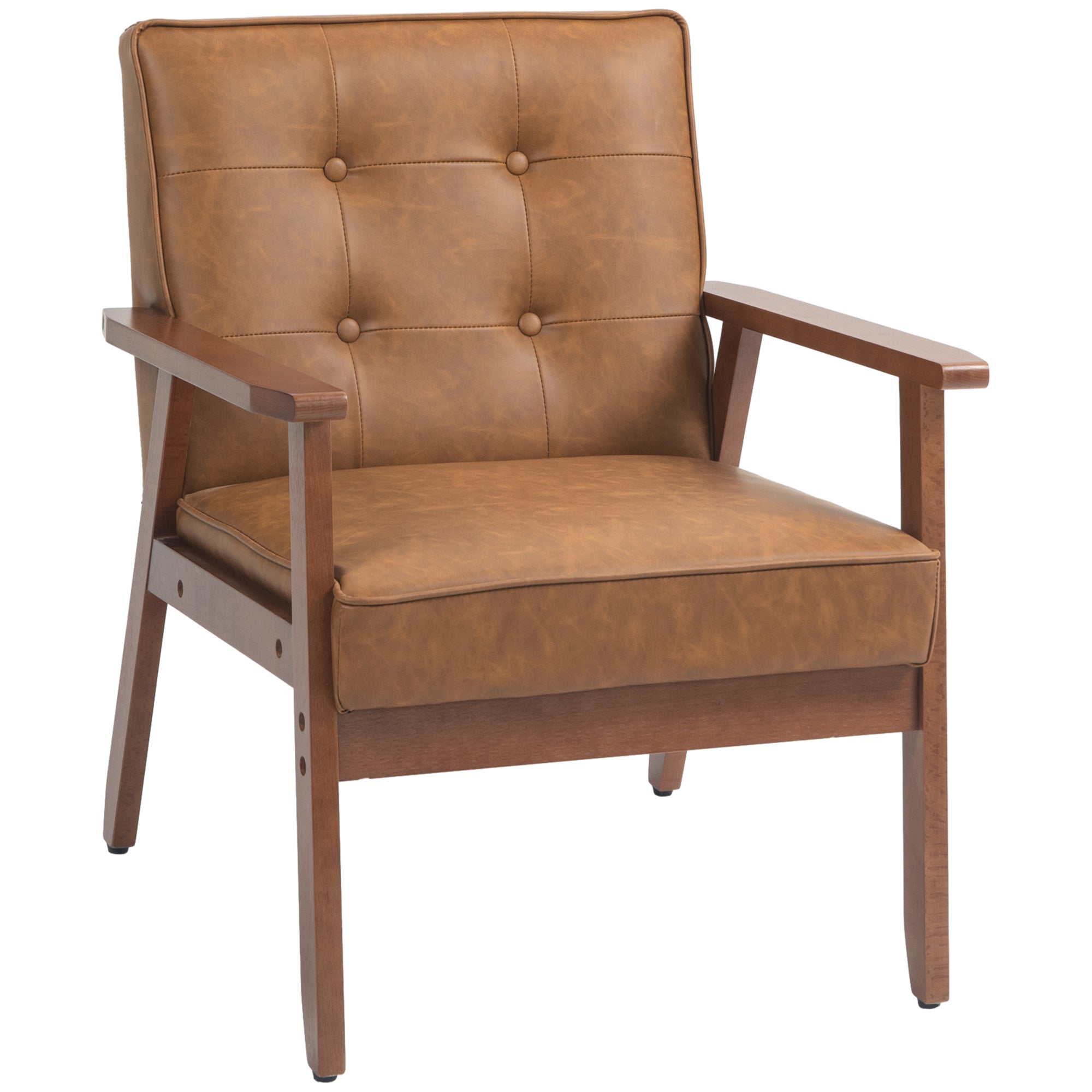 Retro-Style Accent Chair, with Faux Leather Seat - Brown