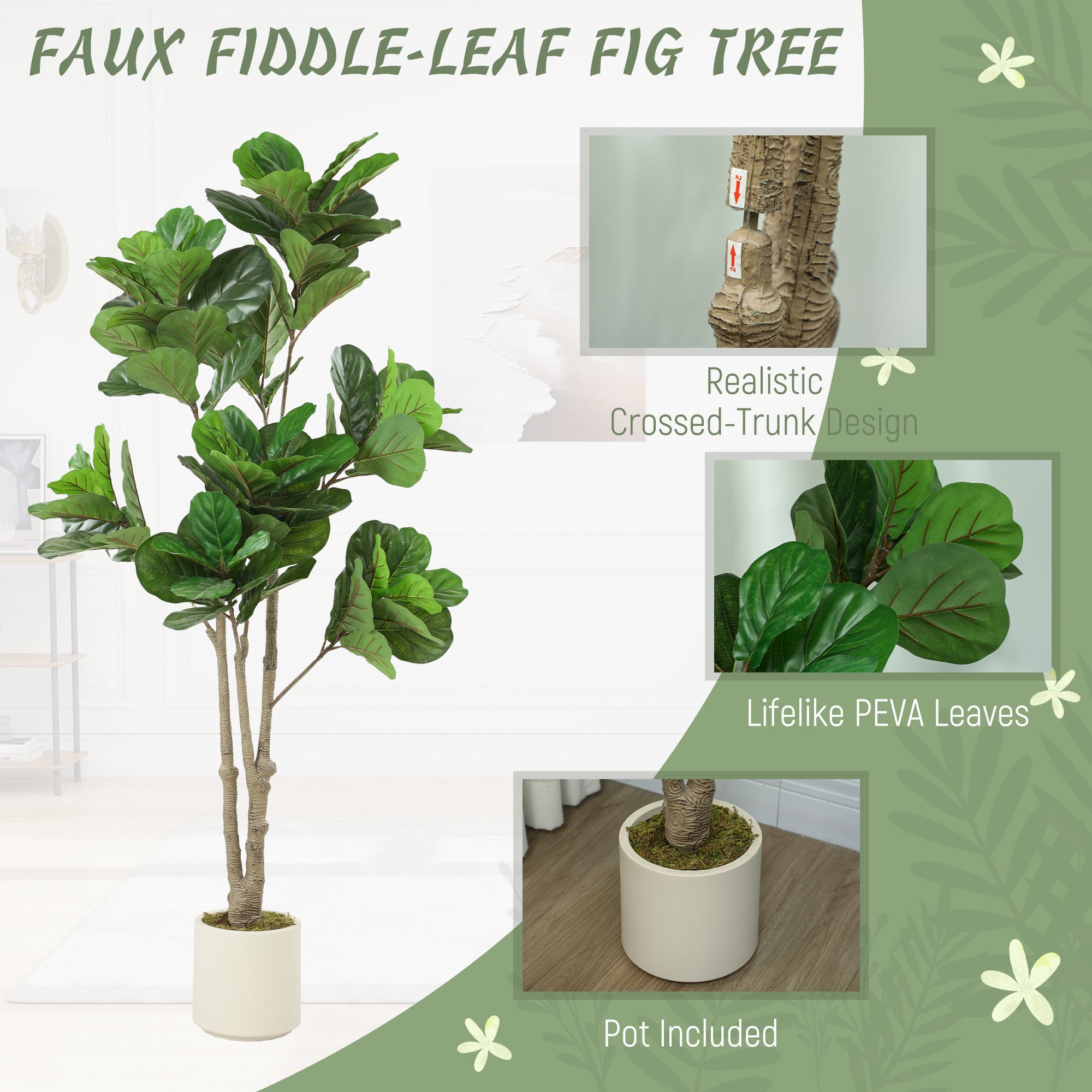 180cm Artificial Fiddle Leaf Fig Tree - Green
