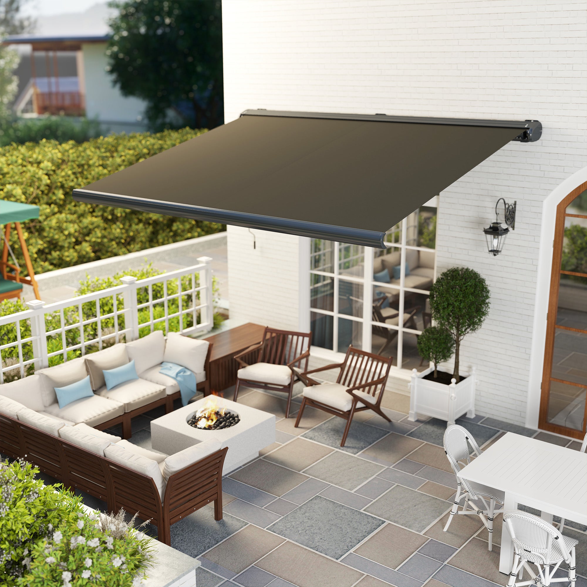 4 Metre Full Cassette Electric Retractable Awning Set - Dark Grey