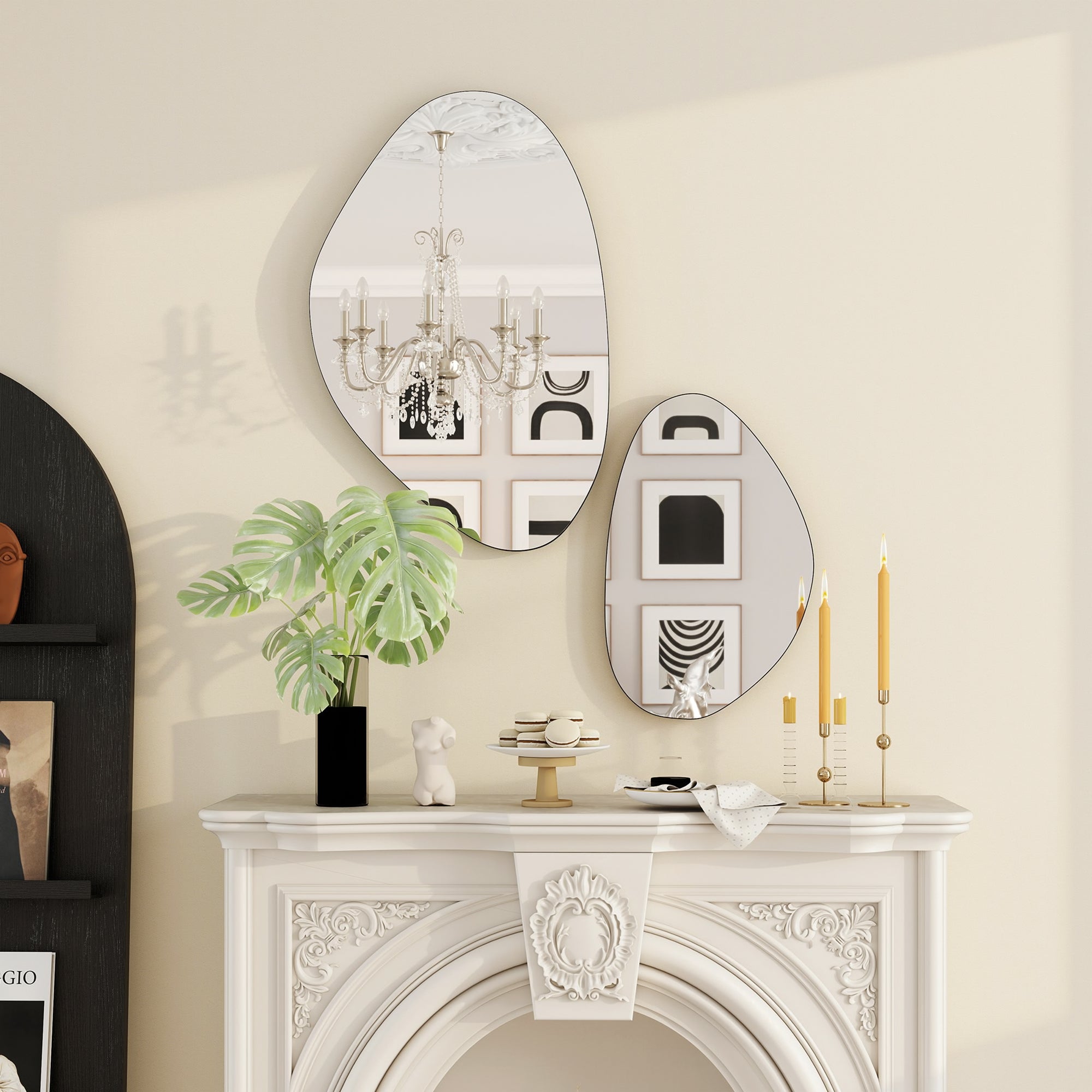 Set of 2 Pebble-Shaped Wall Mirror - Black