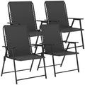 Folding Garden Chairs Set of 4, Outdoor Dining Chairs with Wide Texteline Seat, High Back and Armrests, Black