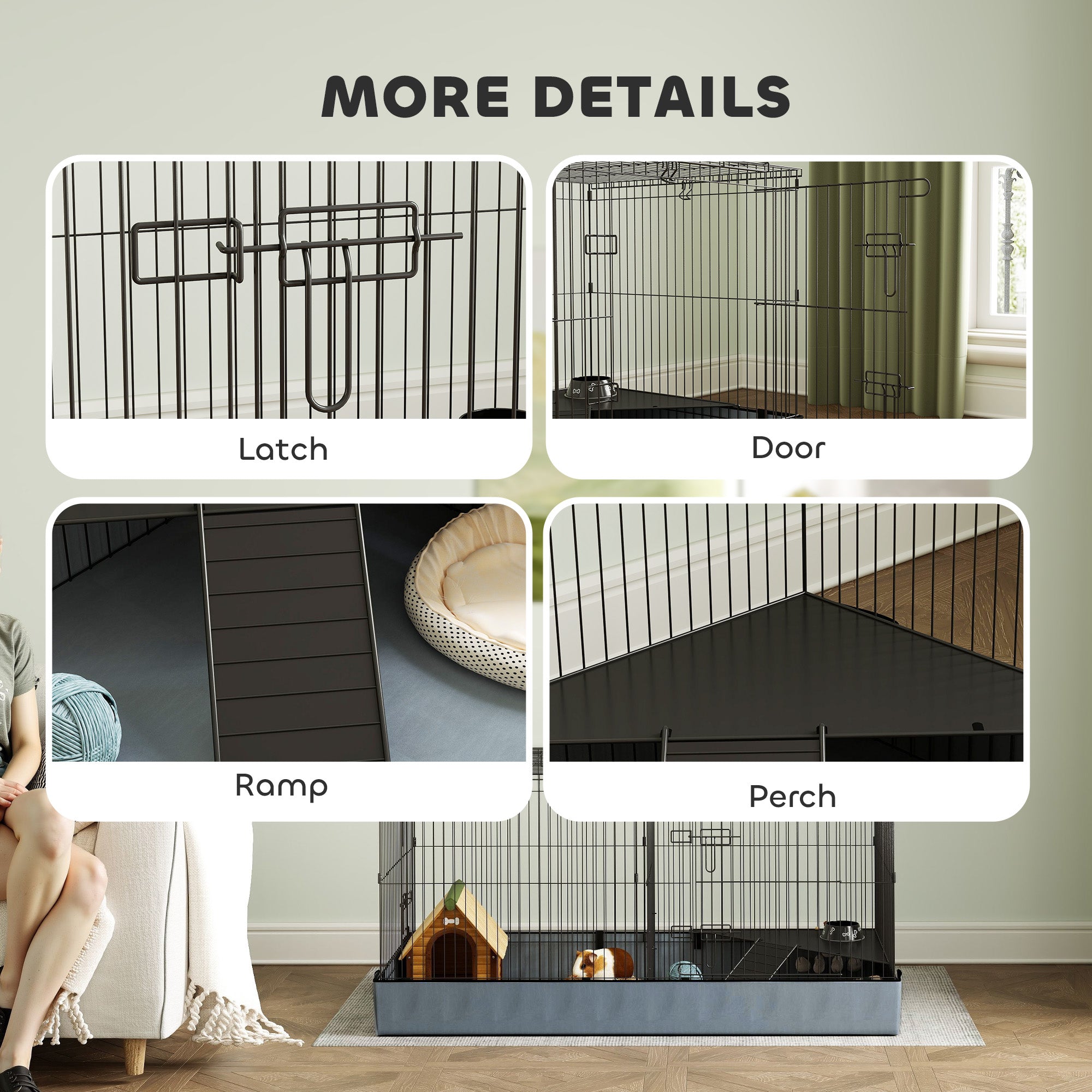 2 in 1 Guinea Pig and Rabbit Cage Playpen with Waterproof Oxford Floor for Hedgehogs - Black Grey