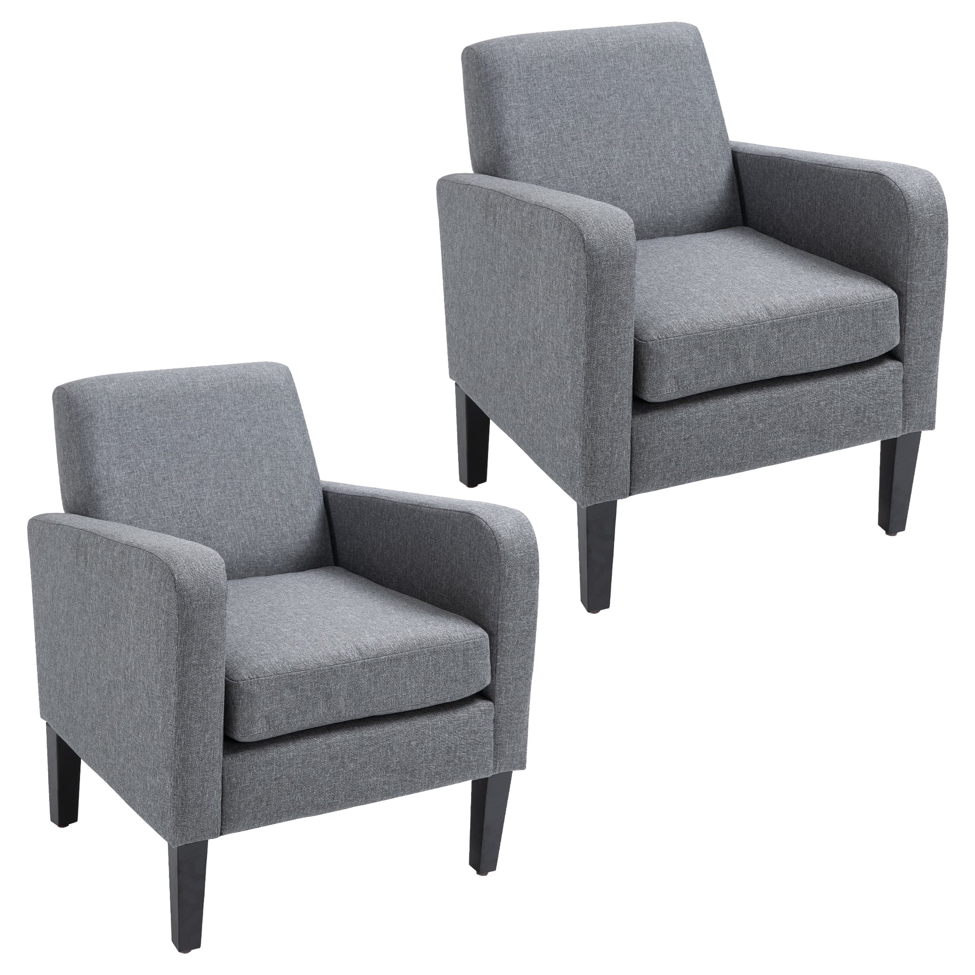 2 Pieces Modern Armchairs with Rubber Wood Legs, Upholstered Accent Chairs, Single Sofa for Living Room, Bedroom, Grey