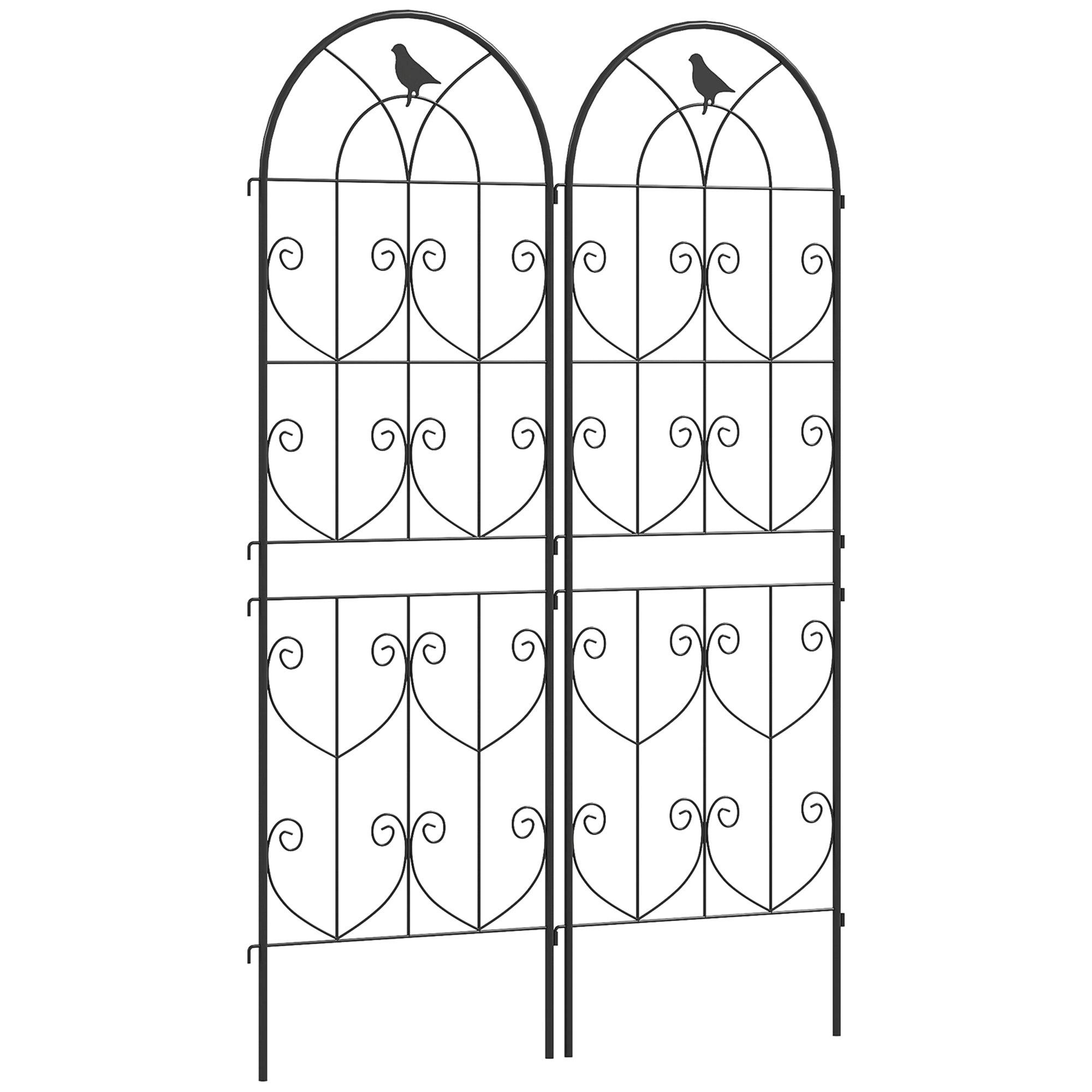 Set of 2 Metal Garden Trellis Panels with Bird Motifs - Weather Resistant