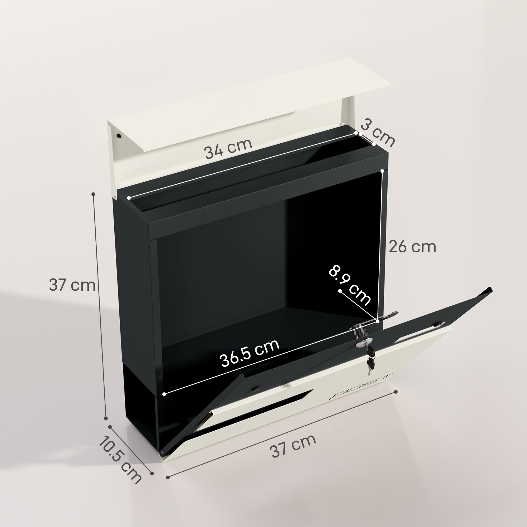 Locking Galvanised Steel Letterbox - White/Black