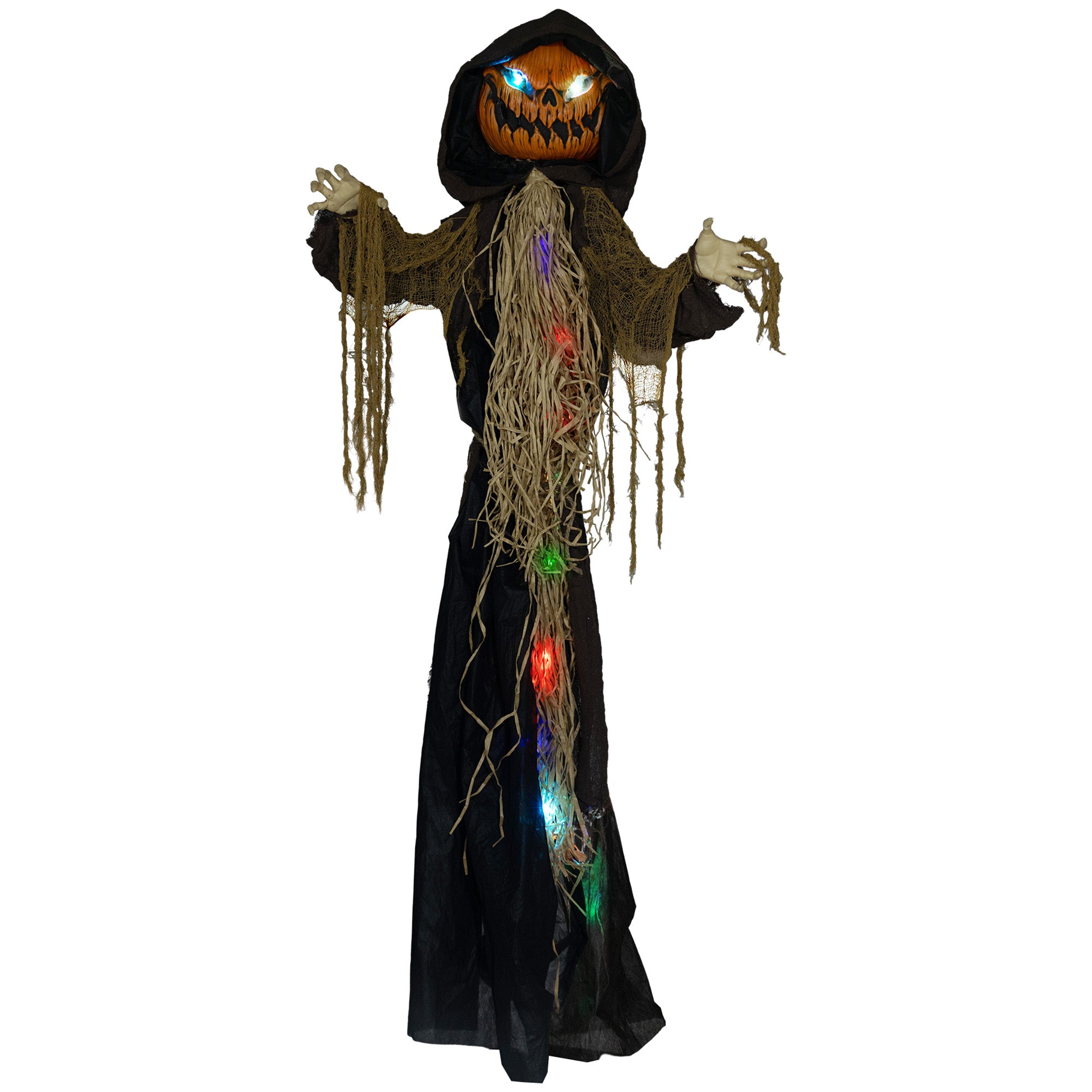 198cm 78" Straw Pumpkin Halloween Decoration, Halloween Prop with Light Up Eyes, for Haunted House Indoor Outdoor Decor