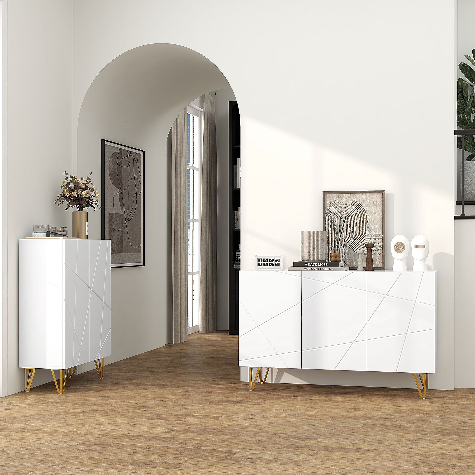 Modern Luxe High Gloss Sideboard, with Hairpin Legs - White