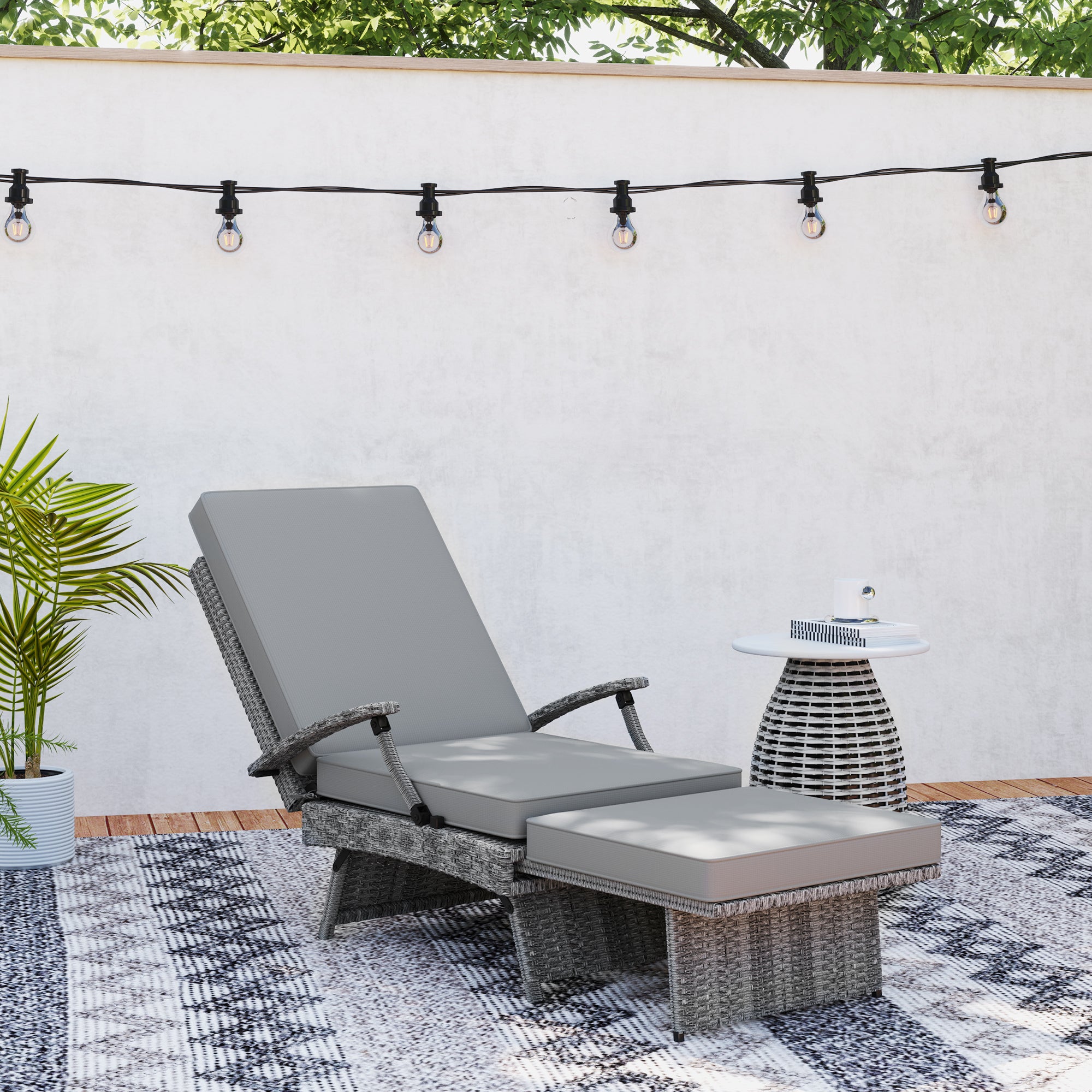 80° Reclining Rattan Lounger - Grey