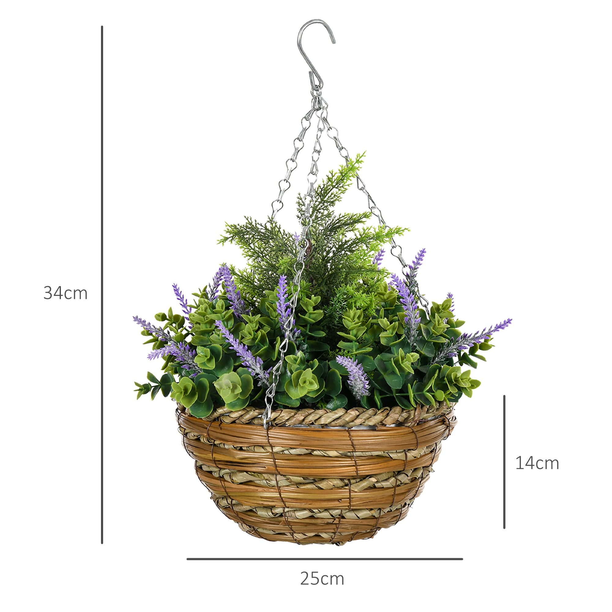 Set of Two Artificial Hanging Lisianthus Flower Pots - Purple