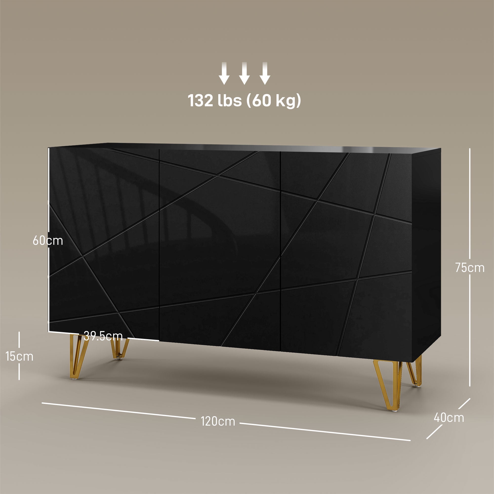 Modern Luxe High Gloss Sideboard, with Hairpin Legs - White