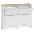 Slim Shoe Cabinet, Narrow Shoe Cupboard with 4 Flip Drawers, Adjustable Shelves for 16 Pairs of Shoes, White