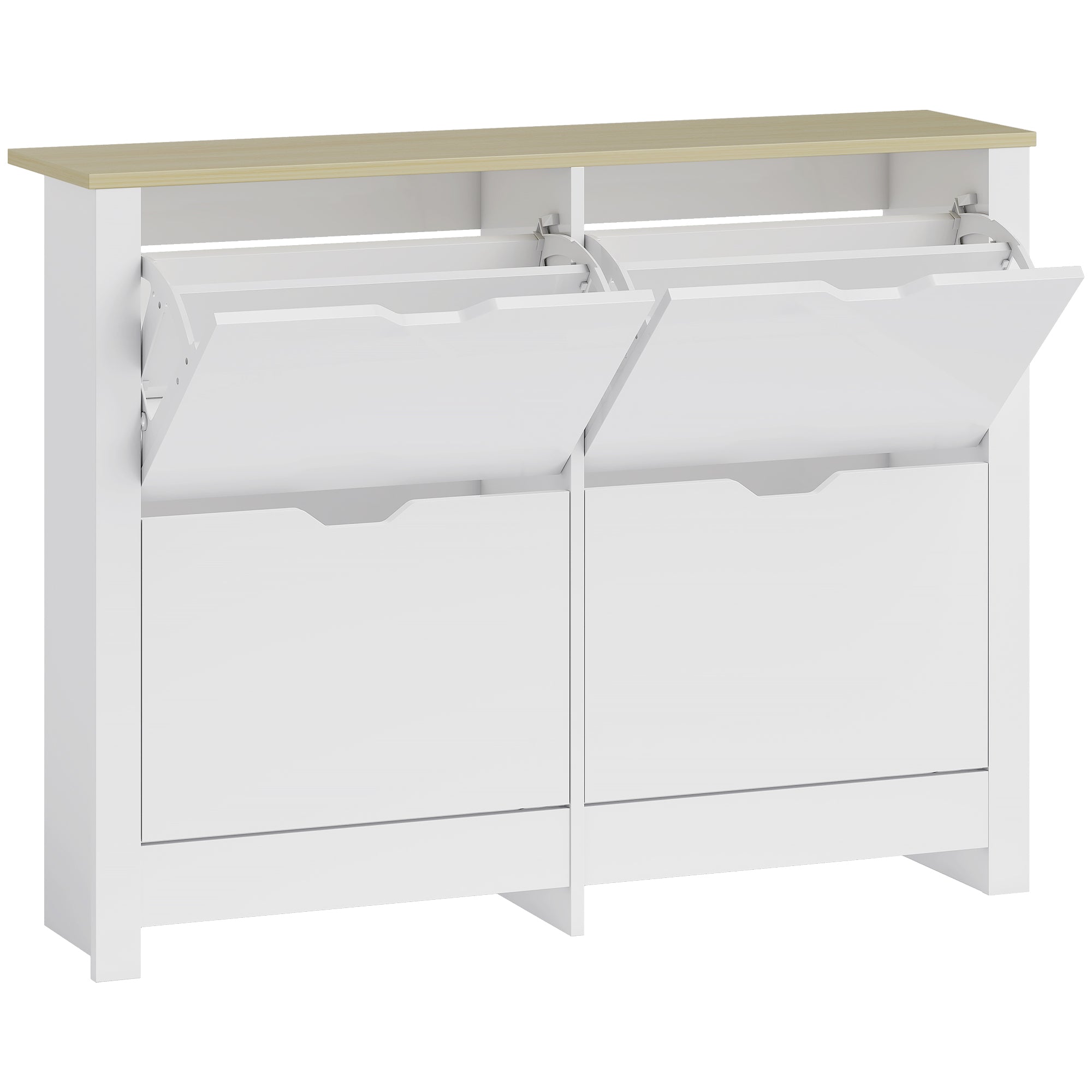 Slim Shoe Cabinet, Narrow Shoe Cupboard with 4 Flip Drawers, Adjustable Shelves for 16 Pairs of Shoes, White