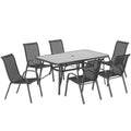 Seven-Piece Outdoor Dining Set with Tempered Glass Table and Six Chairs - Charcoal Grey