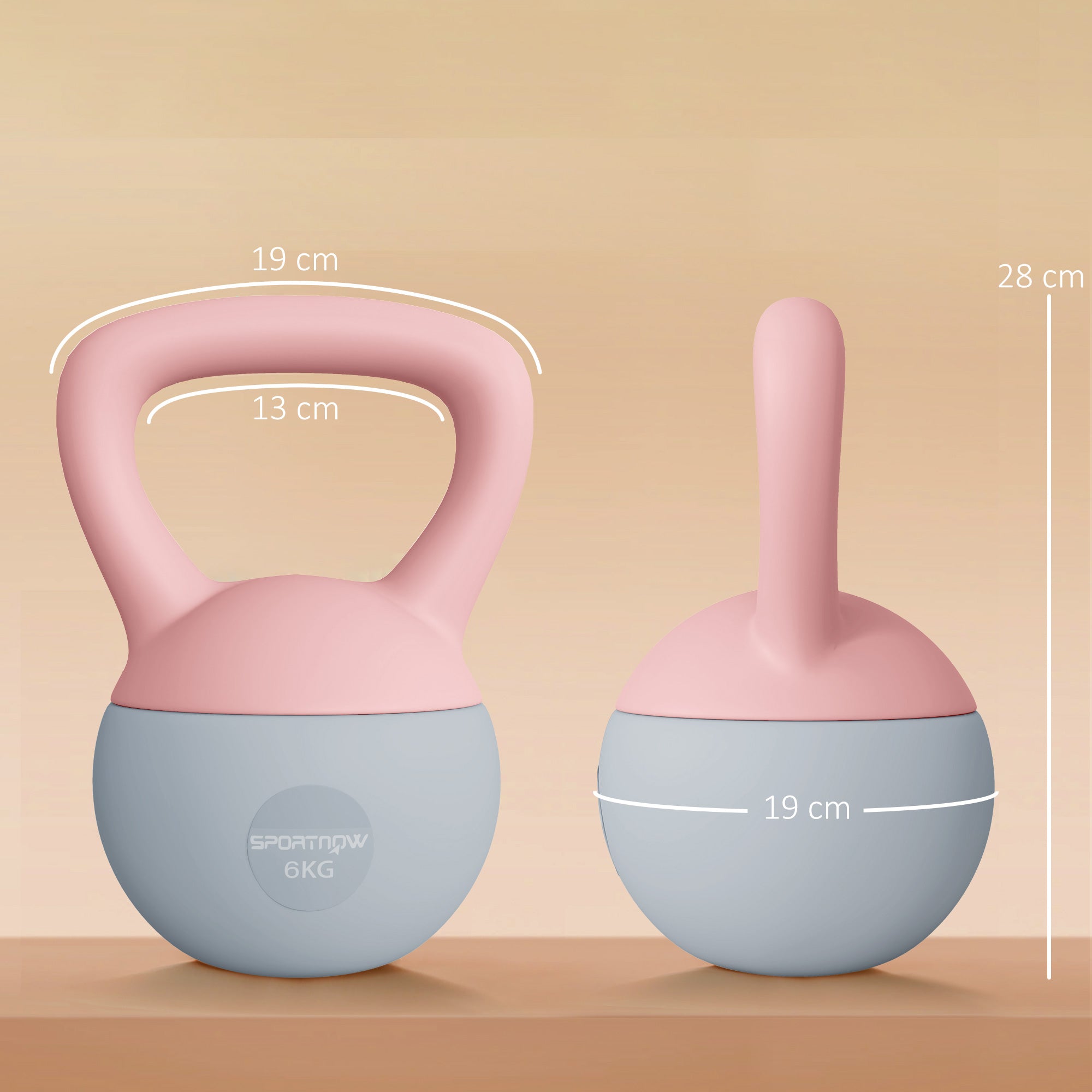 6KG Soft Kettlebell, Kettlebell with Non-Slip Handle for Home Gym, Weight Lifting, Strength Training, Pink/Grey