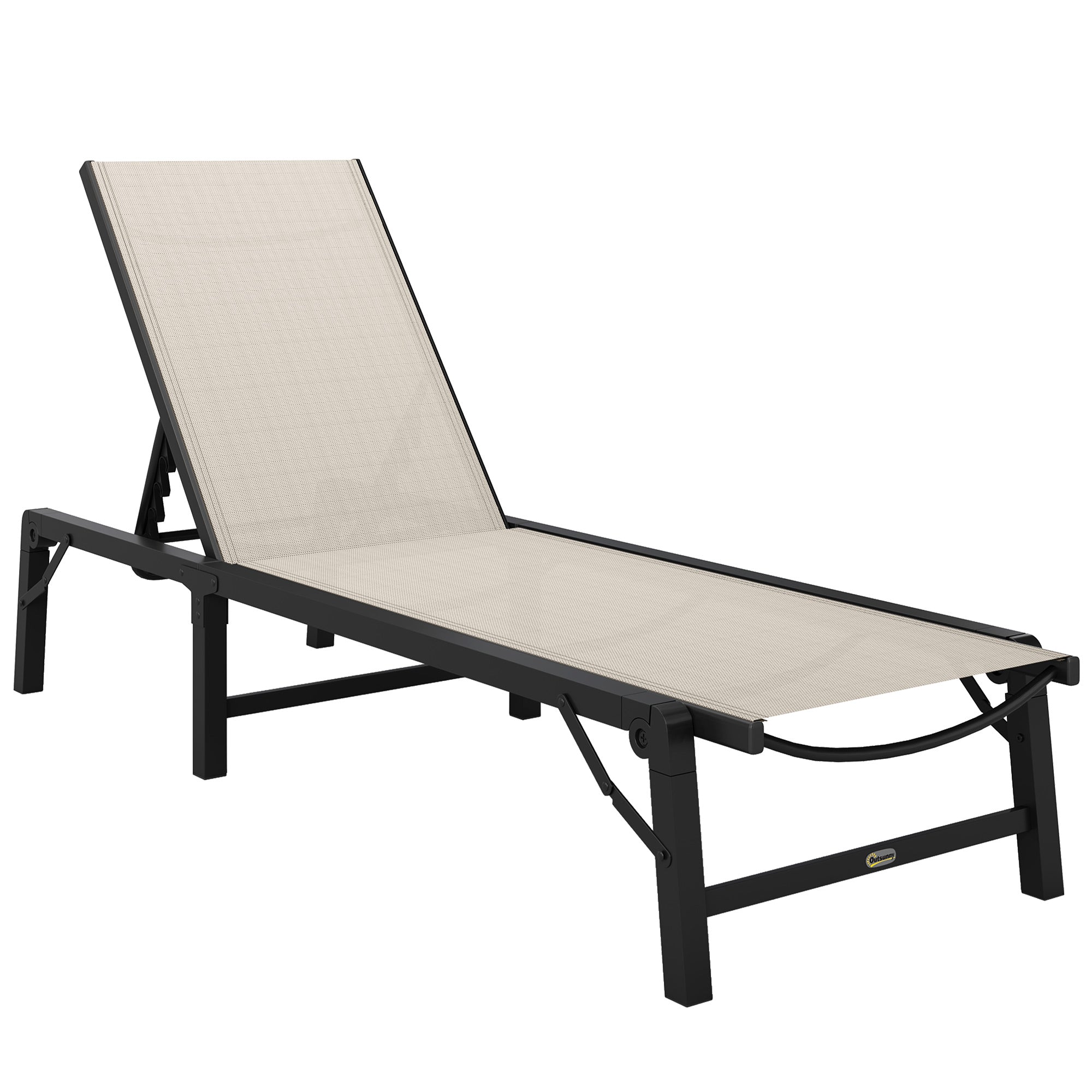 Adjustable 5-Position Folding Sun Lounger with Steel Frame - Khaki
