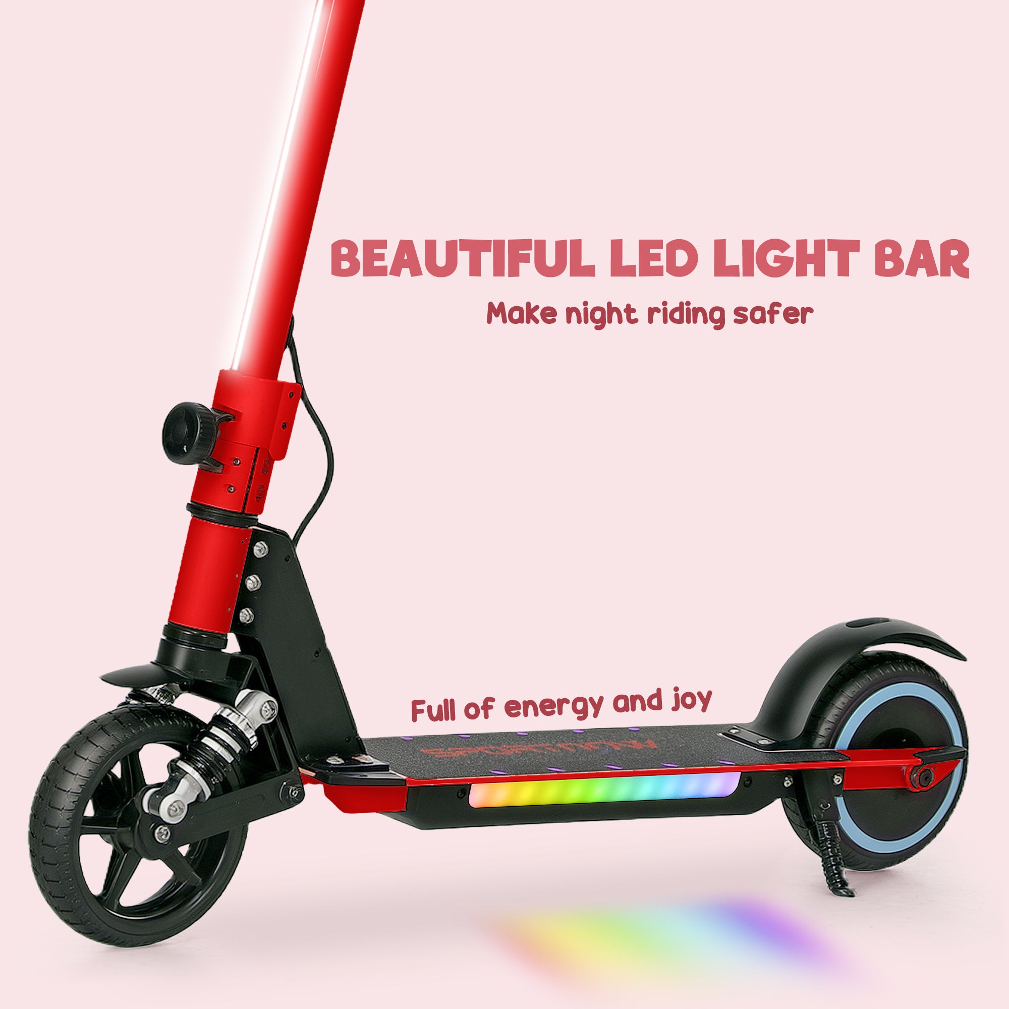 Folding Electric Scooter for Kids 6-14 with Dual Brakes, Front Suspension, LED Lights & Display - Red