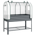 Galvanised Raised Planter with Greenhouse Cover, Metal Raised Garden Bed on Legs with Bed Liner and Bottom Shelf