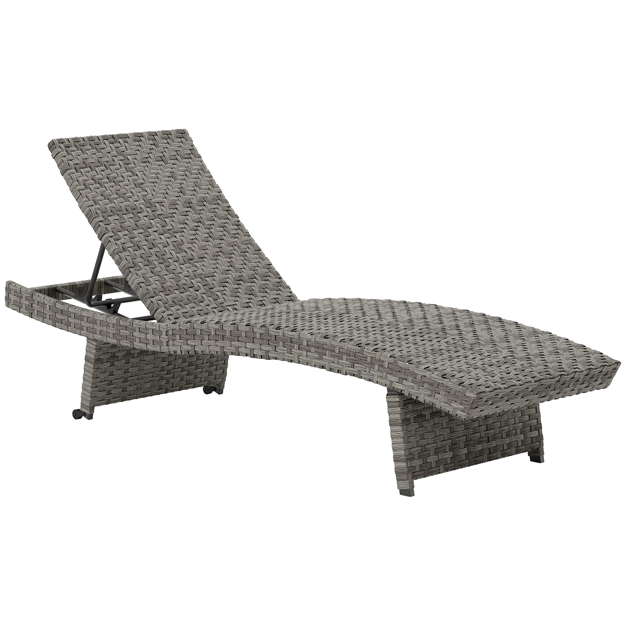 Outdoor PE Rattan Sun Lounger, Folding Wicker Garden Lounger Recliner with 4-Level Adjustable Backrest, Rolling Sunbed Lounge Chair with Wheels, Non-Slip Legs for Balcony, Beach, Mixed-grey