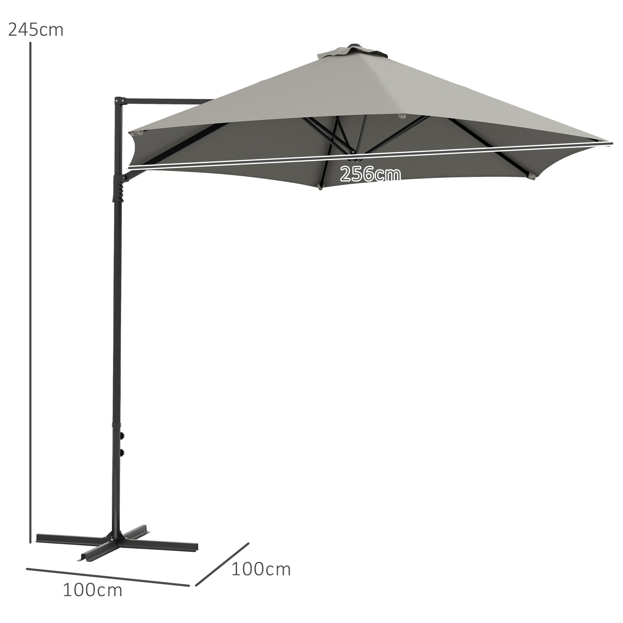 2.5m Rotating Cantilever Parasol With Base - Light Grey Polyester