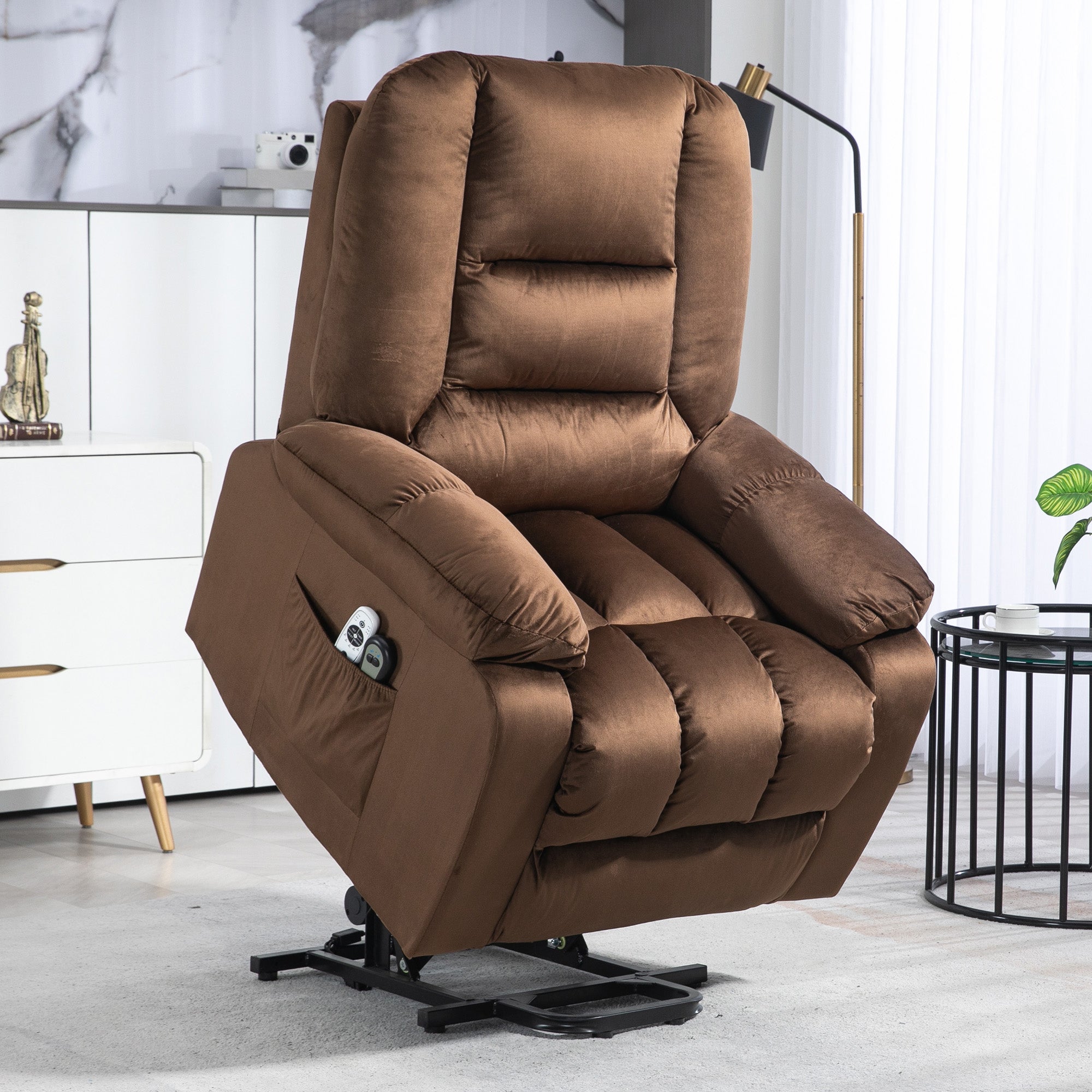 Leathaire Eight Massage Point Armchair, with Heat and Reclining Back - Brown