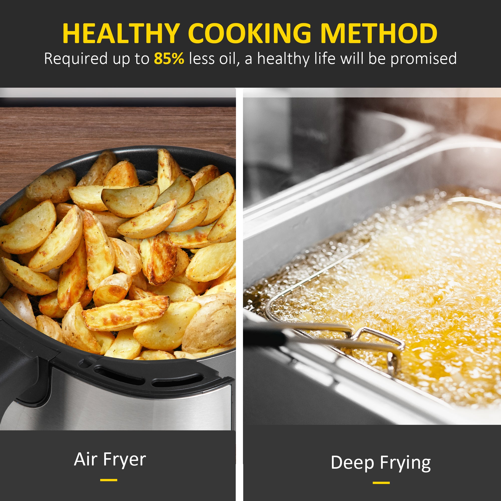 6.5L Single Basket Air Fryer, 80-200°C Temperature, Black and Gold Tone