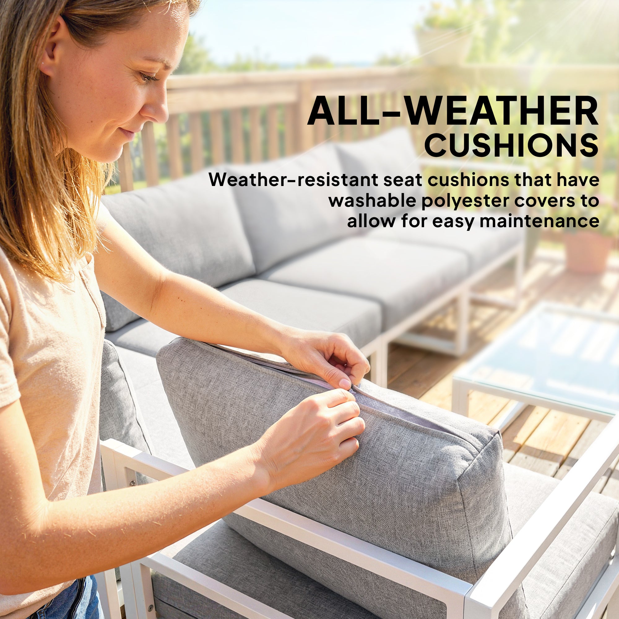 5 Seater Aluminium Garden Furniture Set, Garden Sofa Set with Thick Cushions for Patio and Balcony, Outdoor, Light Grey