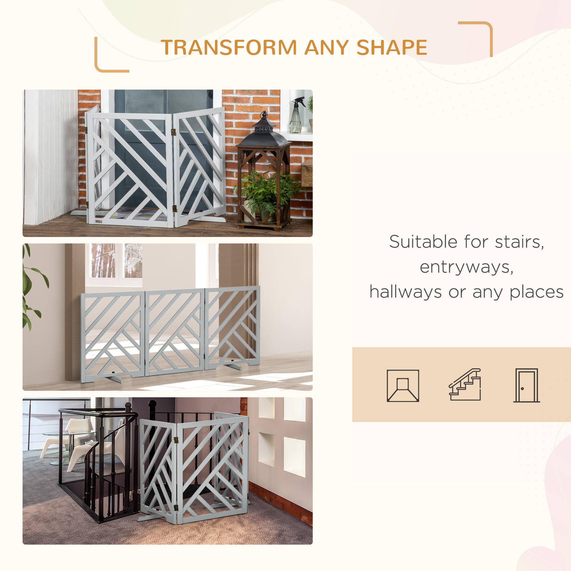 Foldable Wooden Pet Gate, with Three Panels - Grey