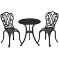 3 Piece Cast Aluminium Garden Bistro Set with Umbrella Hole for Balcony, Porch, Patio - Black