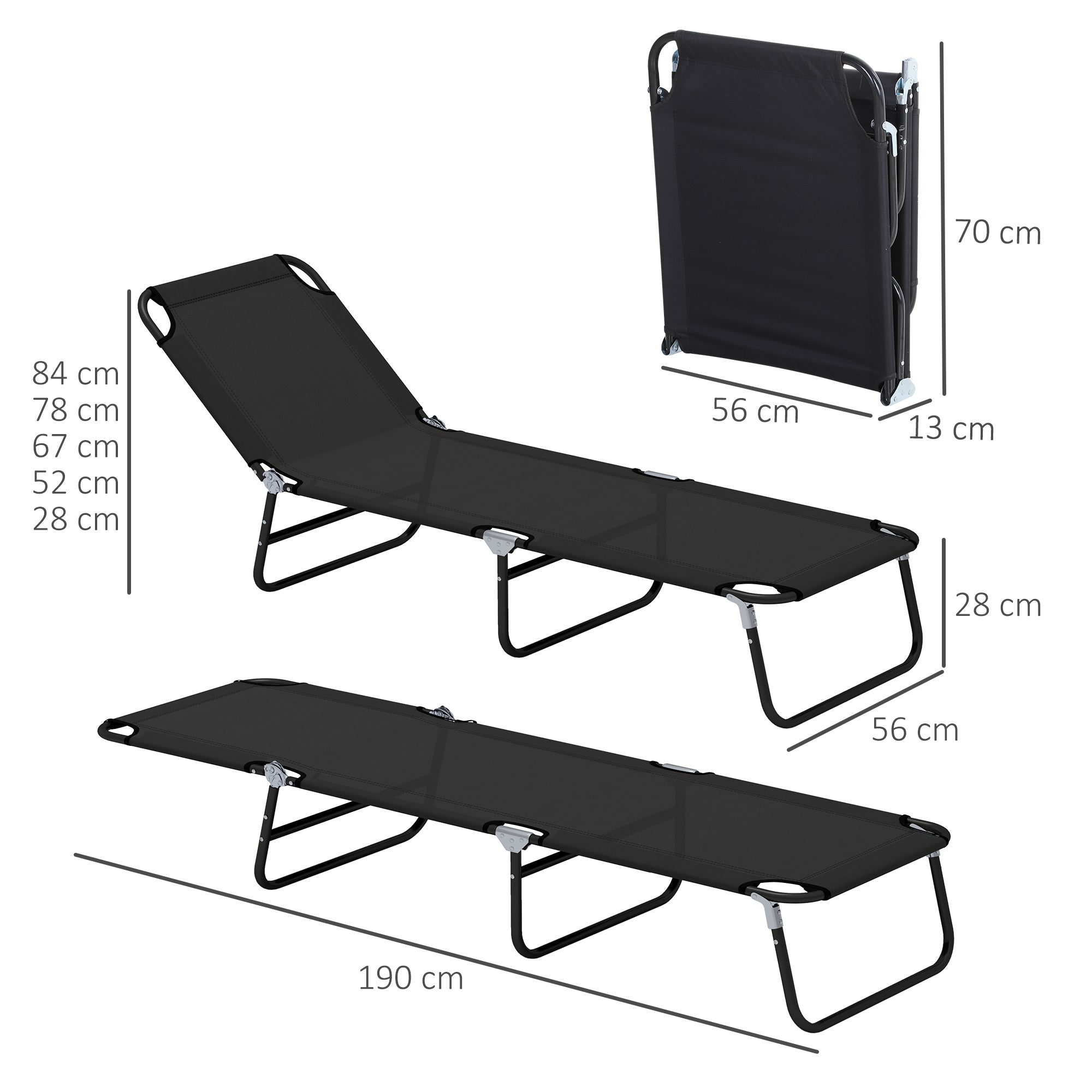 Garden Sun Lounger, with Five-Position Back - Black