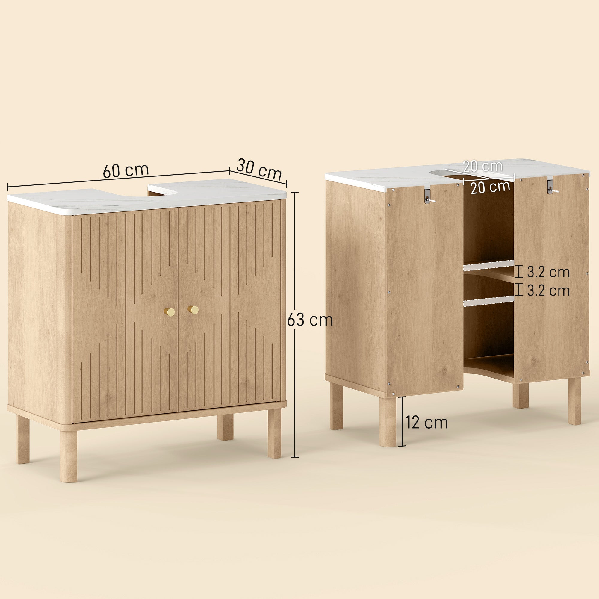 Under Sink Bathroom Cabinet for Basin without or with Pedestal - Oak