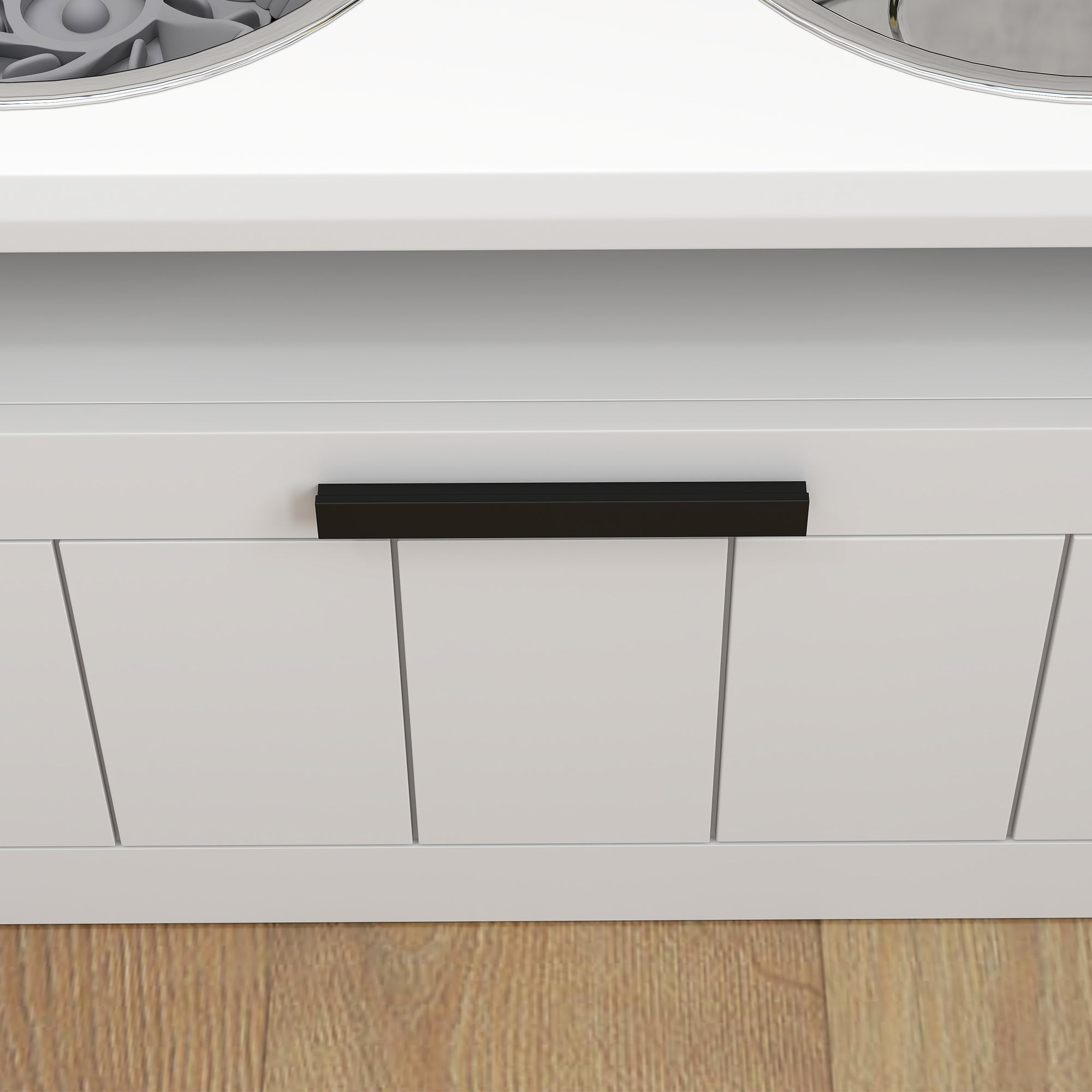 Raised Dog Bowl with Slow Feeder and Drawer, Two Stainless Steel Bowls for Large & Extra Large Dogs - White
