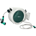 Retractable Wall Mounted Hose Reel 20+2m with Lock, Auto Rewind & 7-in-1 Nozzle, 180° Swivel - Light Grey