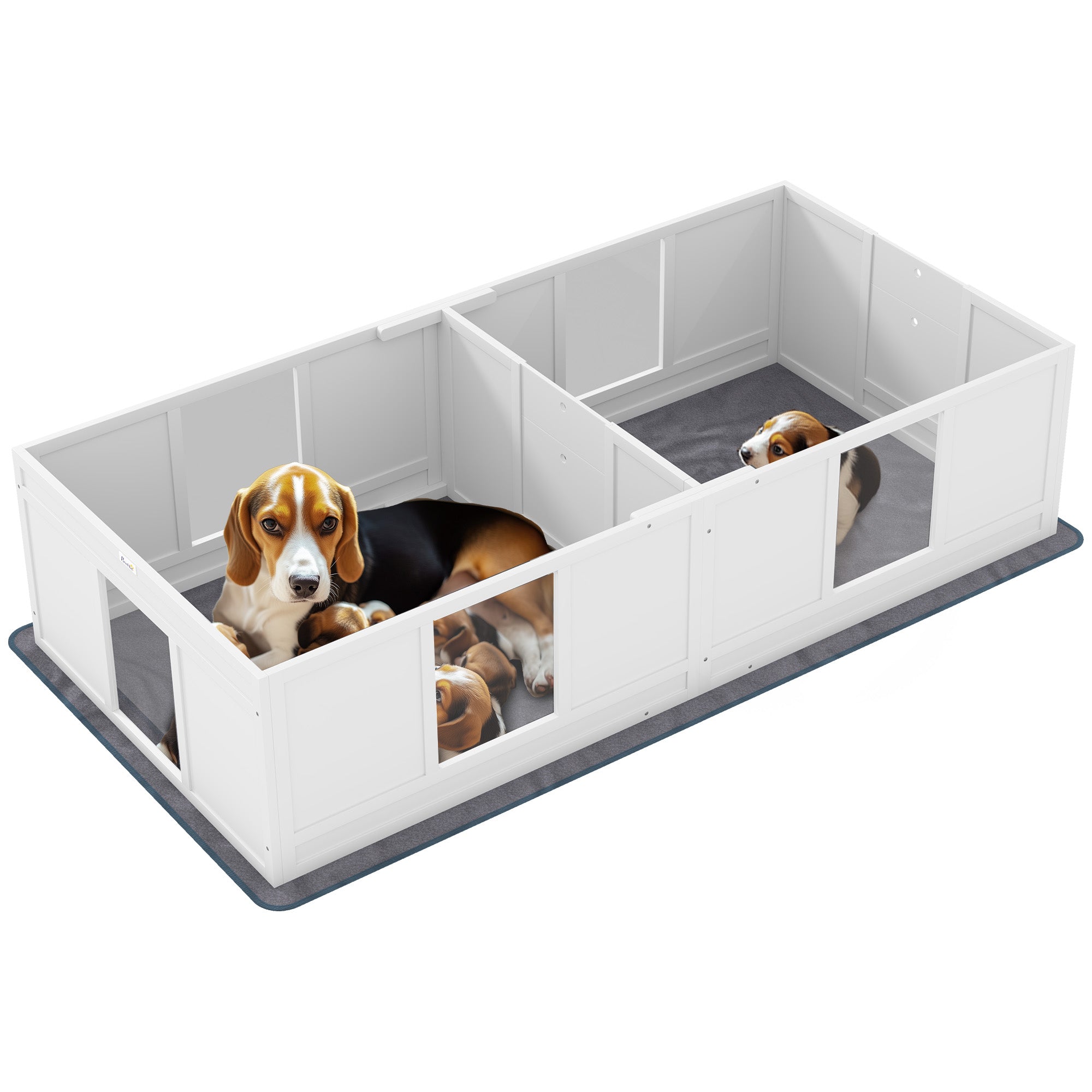 Two Room Design Whelping Box for Dogs with Whelping Pad, Clear Panels, Adjustable Entrance, for Medium Dogs, 196 x 96cm