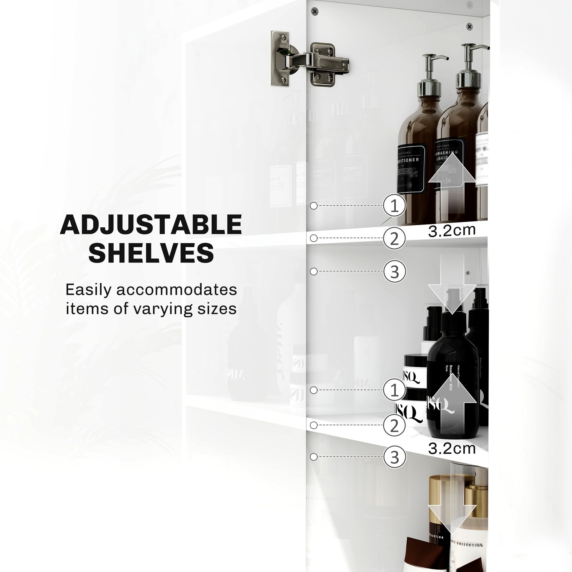 Tall Freestanding Bathroom Cabinet with Adjustable Shelves and Double Doors - White