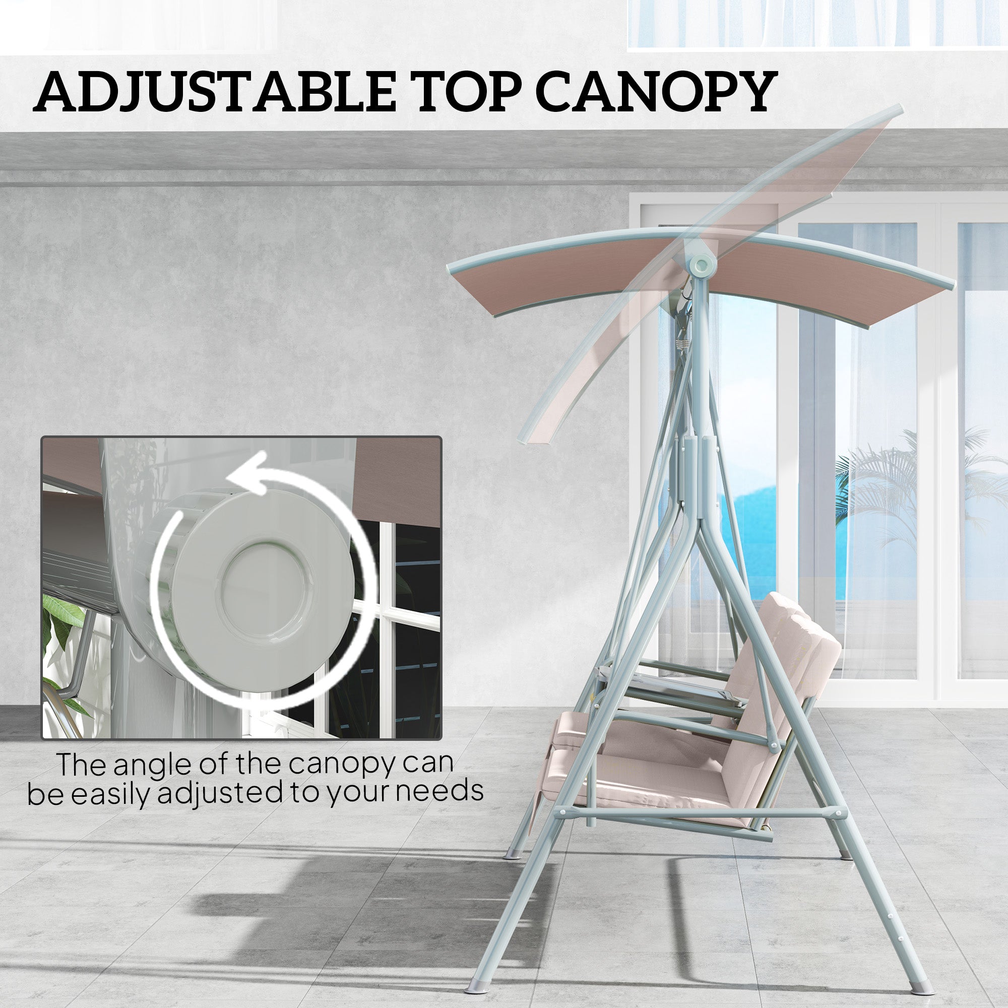 2 Seater Garden Swing Chair with Tilting Canopy and Storage Bag - Beige