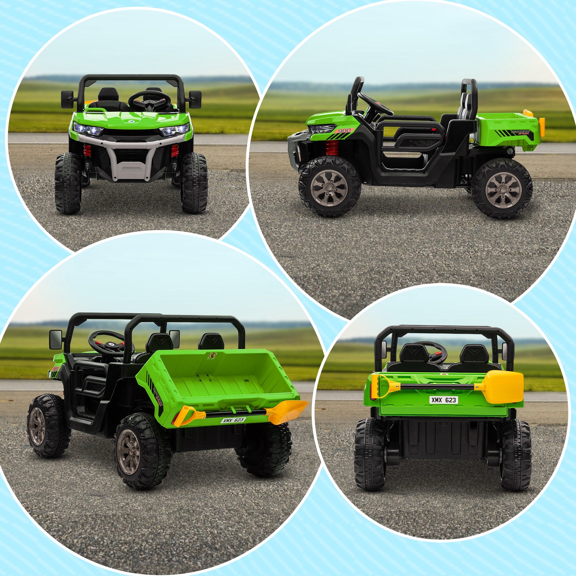 12V 2-Seater Kids Electric Ride-On Car with Remote Control and Electric Bucket - Green