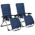 2pc Reclining Zero Gravity Folding Sun Loungers with Cushions - Blue