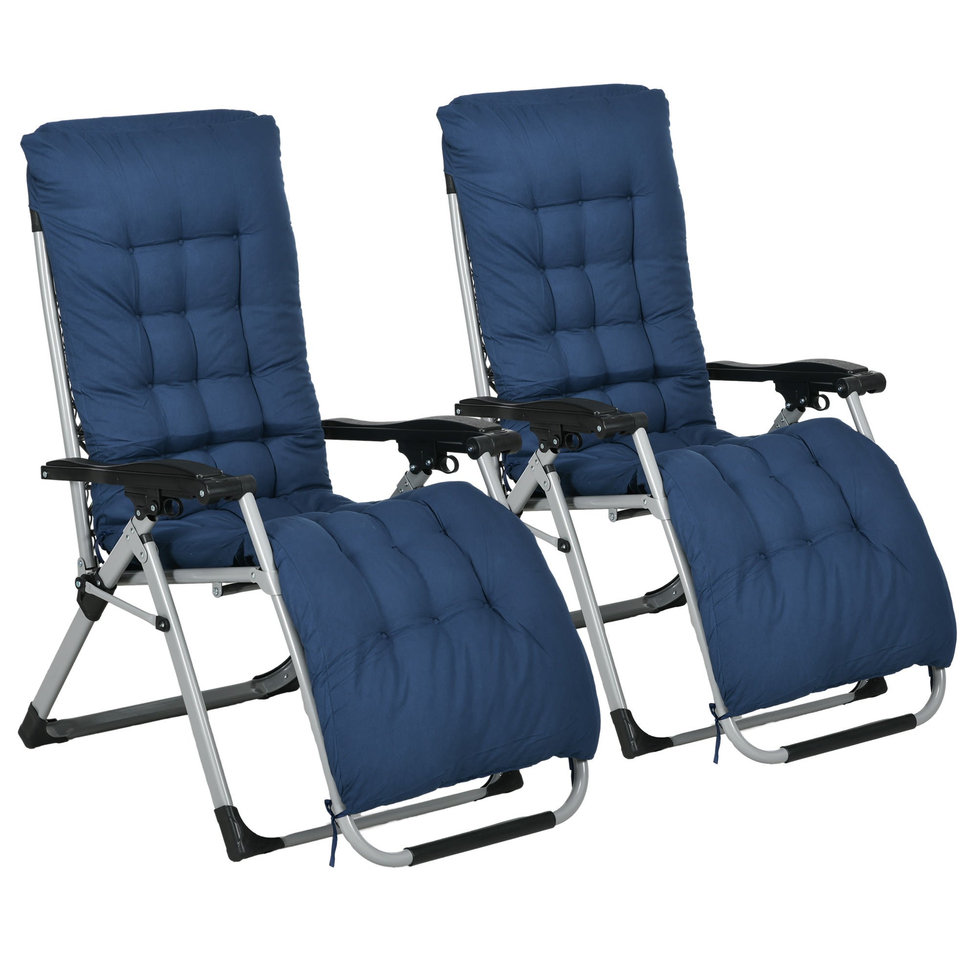 2pc Reclining Zero Gravity Sun Loungers ,Folding Chaise Lounge Chair with Cushions, Blue