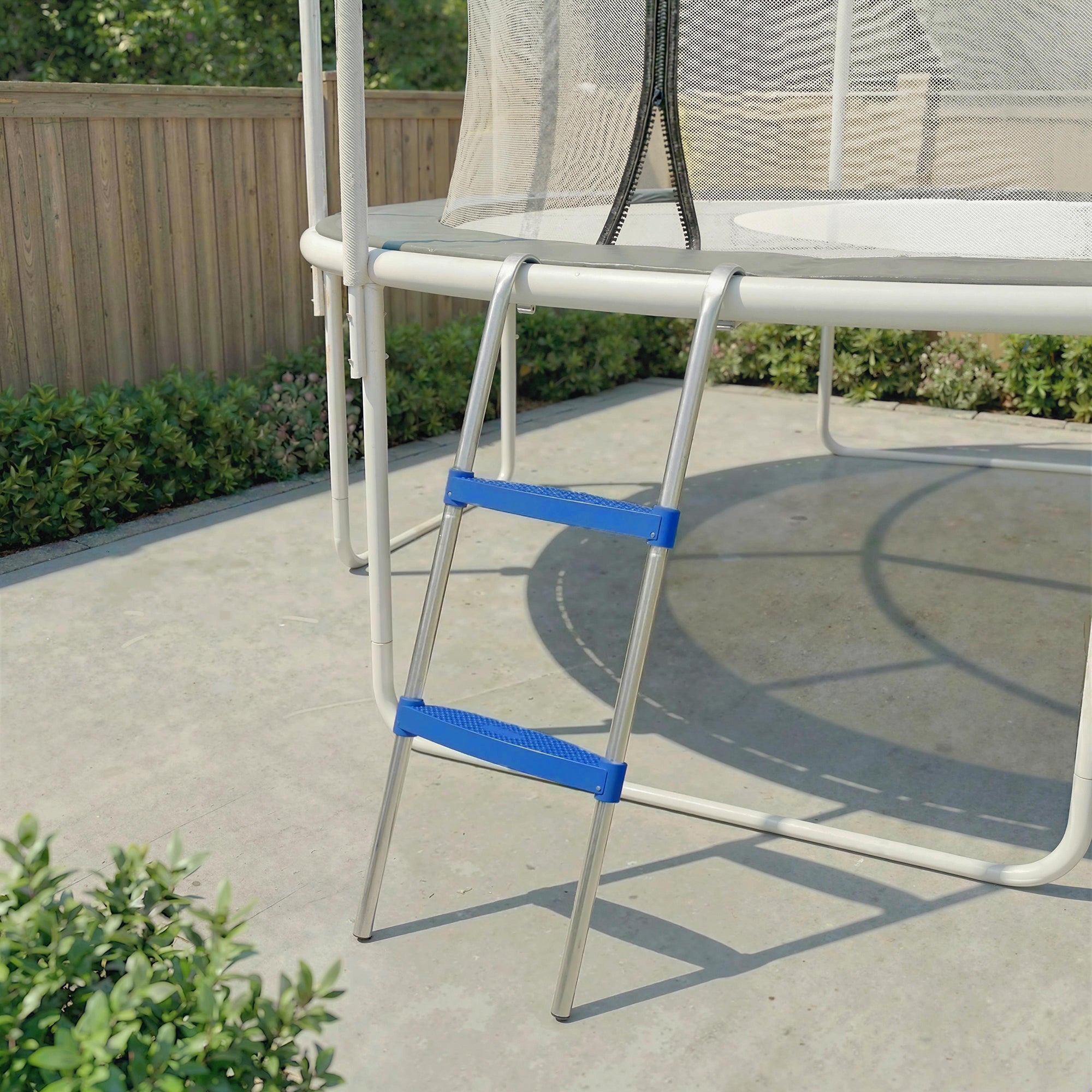 Trampoline Ladder, 2-Steps with Horizontal Wide Steps, Universal Hook, Galvanised Steel Frame, 150kg Load Capacity