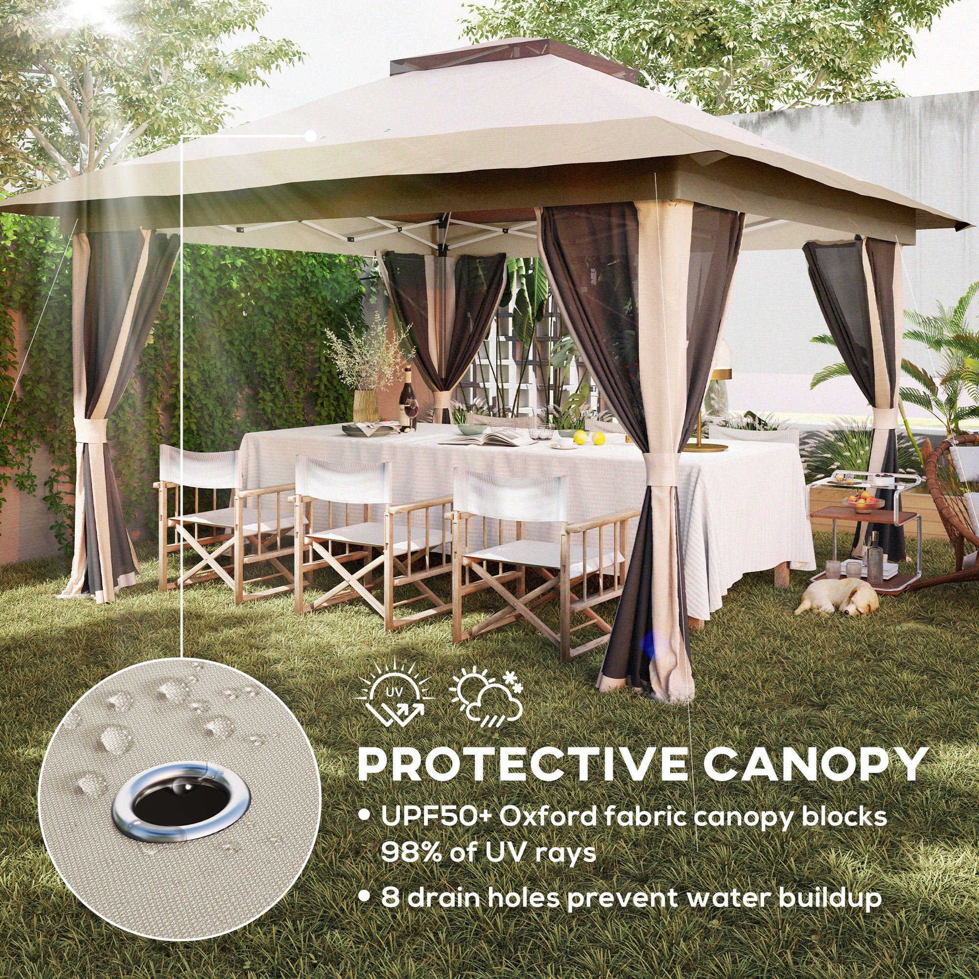 3.6 x 3.6m Pop-Up Gazebo with Accessories - Beige