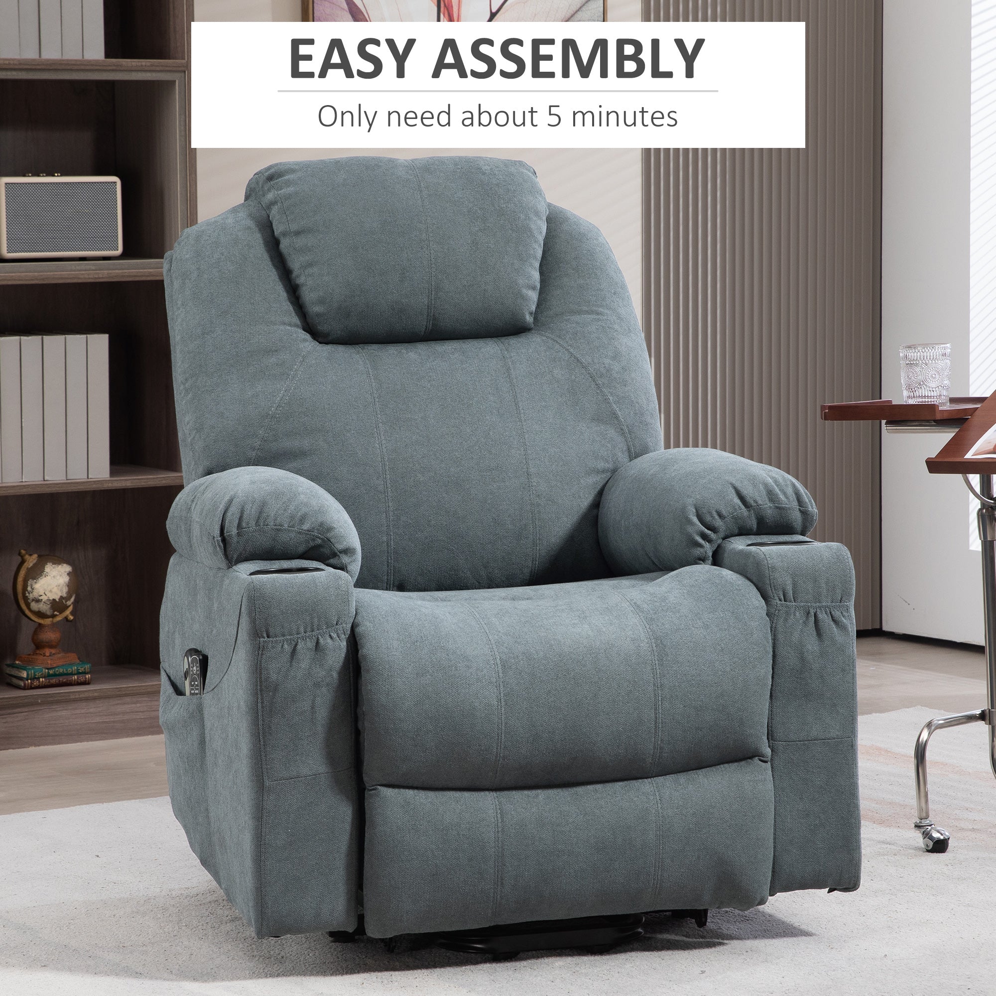 Lift-And-Recline Massage Armchair, with Heat - Grey