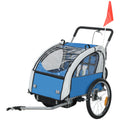 2 Seat Baby Bike Trailer with 5 Point Harness, Safety Flag & Reflectors for 18+ Months - Blue