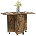 Multi-Storage Six-Person Drop Leaf Dining Table with Wheels - Rustic Brown